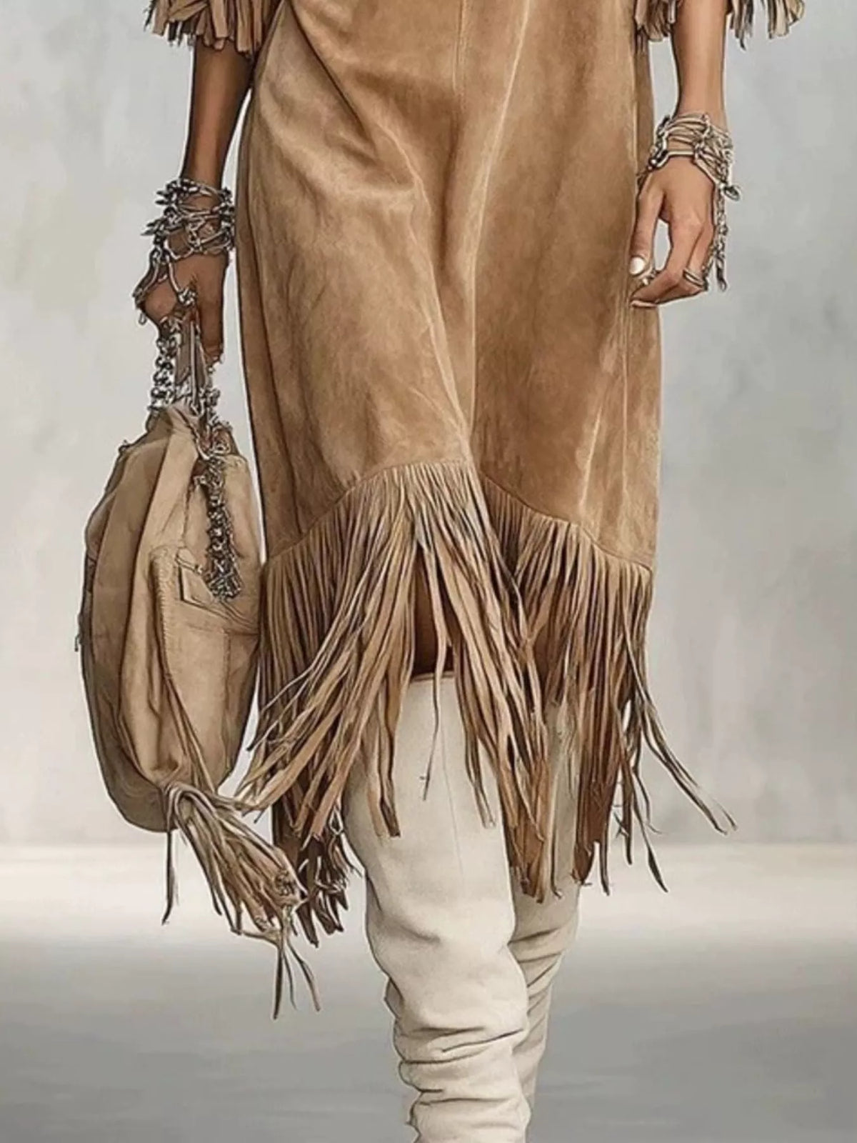 Fringed Round Neck Midi Dress (2)