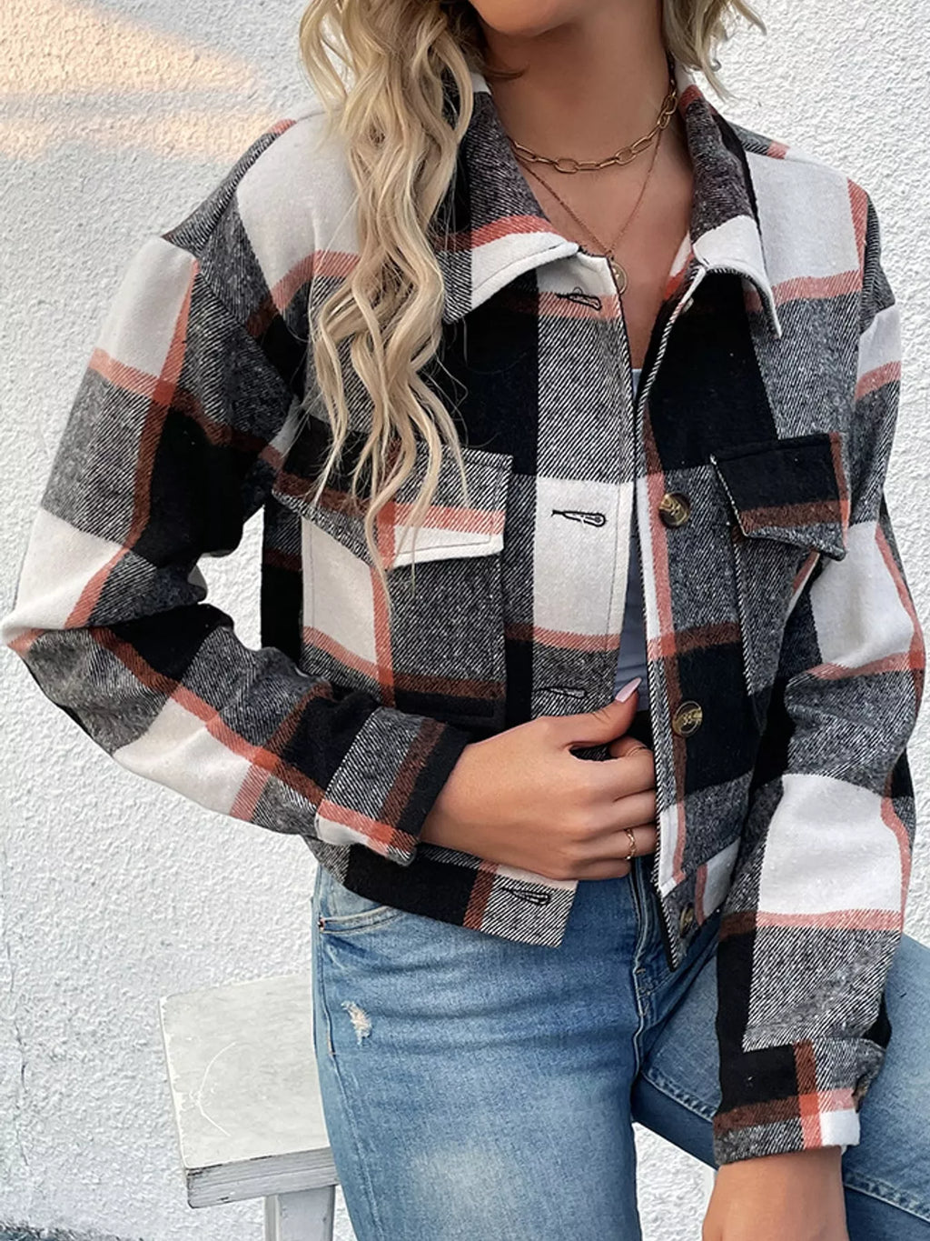 Plaid Button-up Cropped Jacket (18)