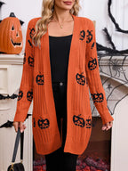 Halloween Pumpkin Open Front Knit Cardigan (7)