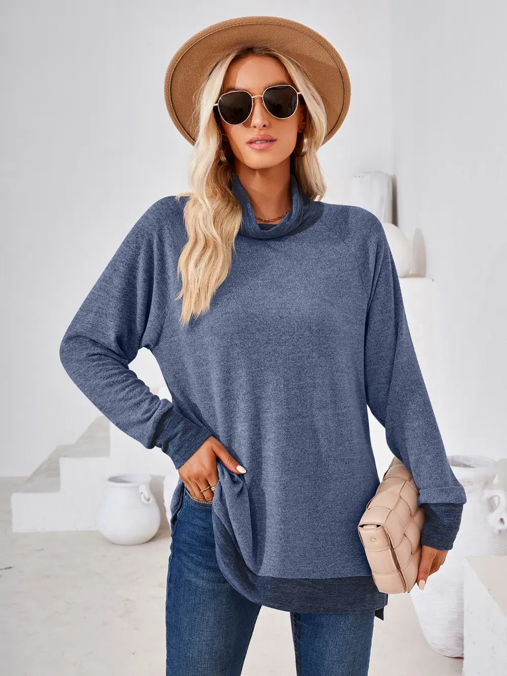 Contrast Mock Neck Long Sleeve T-shirt (5)