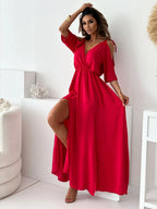 Tied Shoulder Slit Maxi Dress (7)