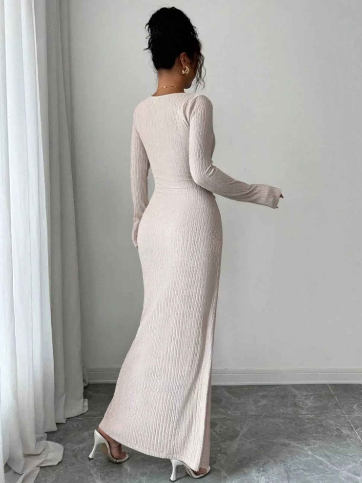Slit Asymmetrical Neck Ribbed Maxi Dress (5)