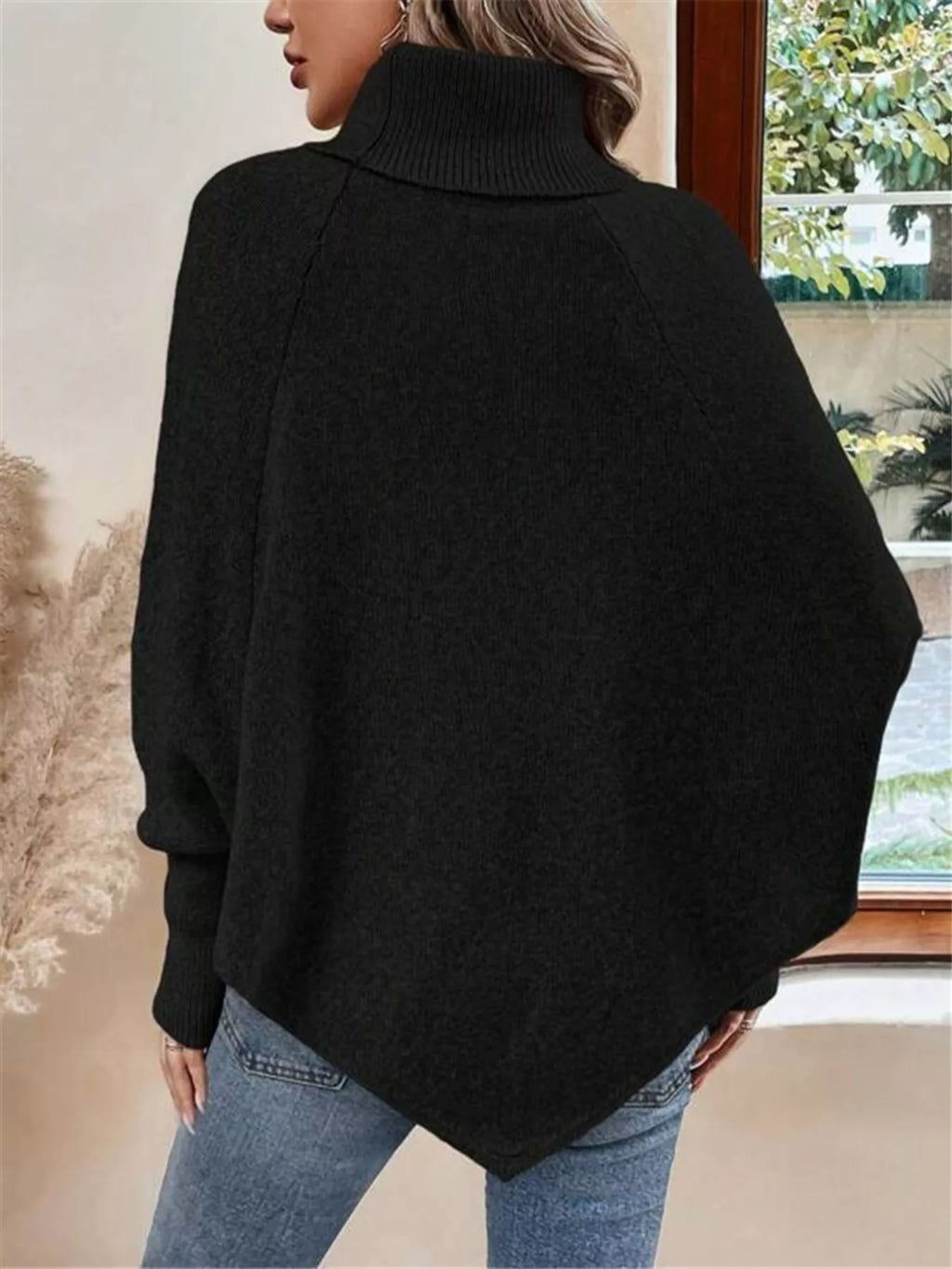 Cable Knit Turtleneck Cape Sweater (11)