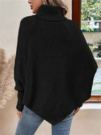 Cable Knit Turtleneck Cape Sweater (11)