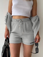 Textured Button Up Shirt Shorts Set (6)