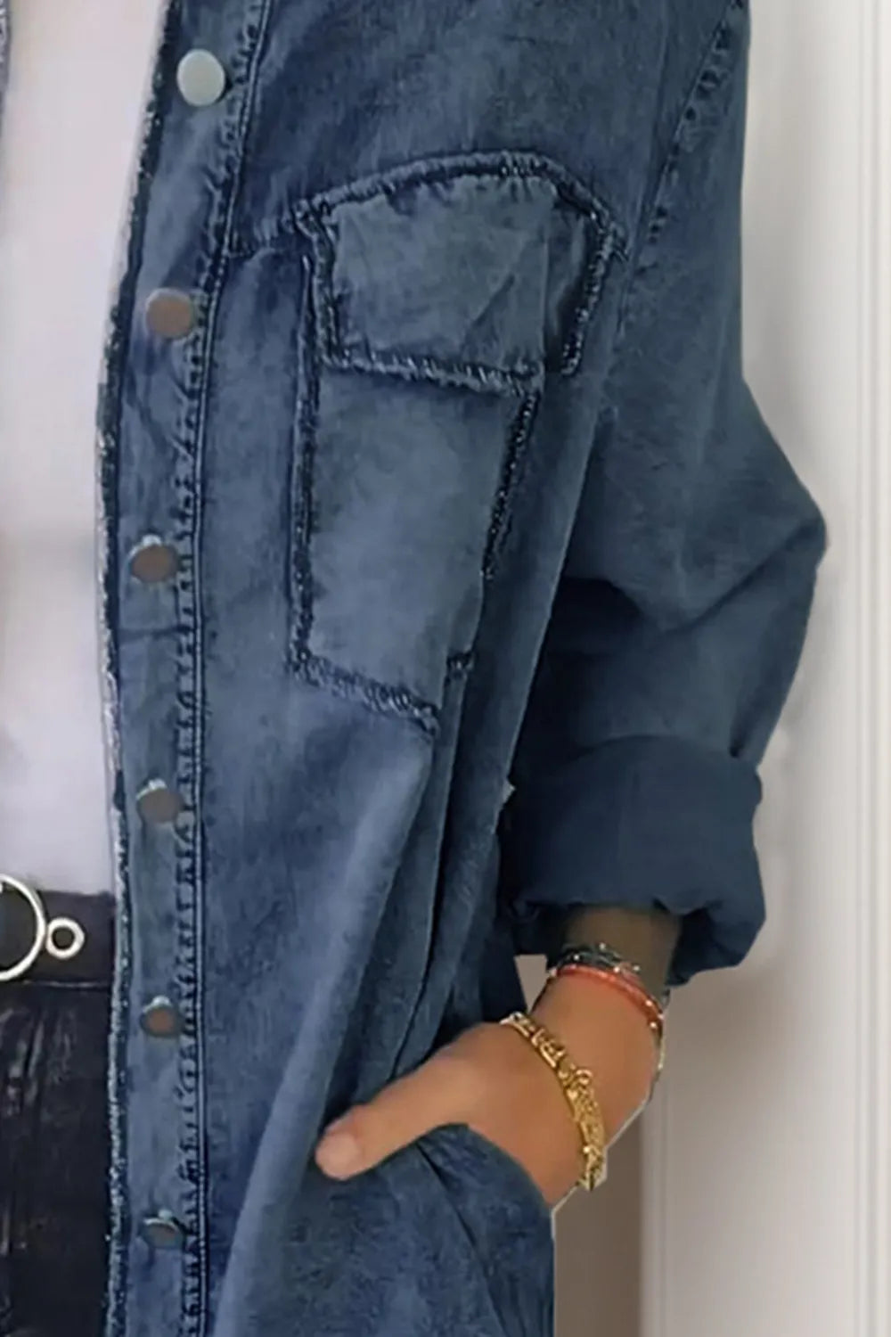 Full Size Pocketed Button Up Long Sleeve Denim Jacket (6)