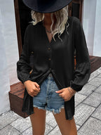 Notched Neck Balloon Sleeve Shirt (9)