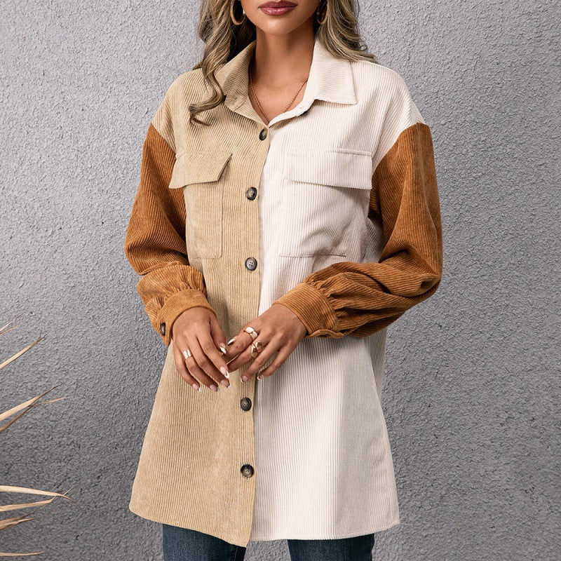 Single-breasted Long-sleeved Color-blocking Shirt Top variant CJQB133313801AZ|CJQB133313802BY|CJQB133313803CX|CJQB133313804DW