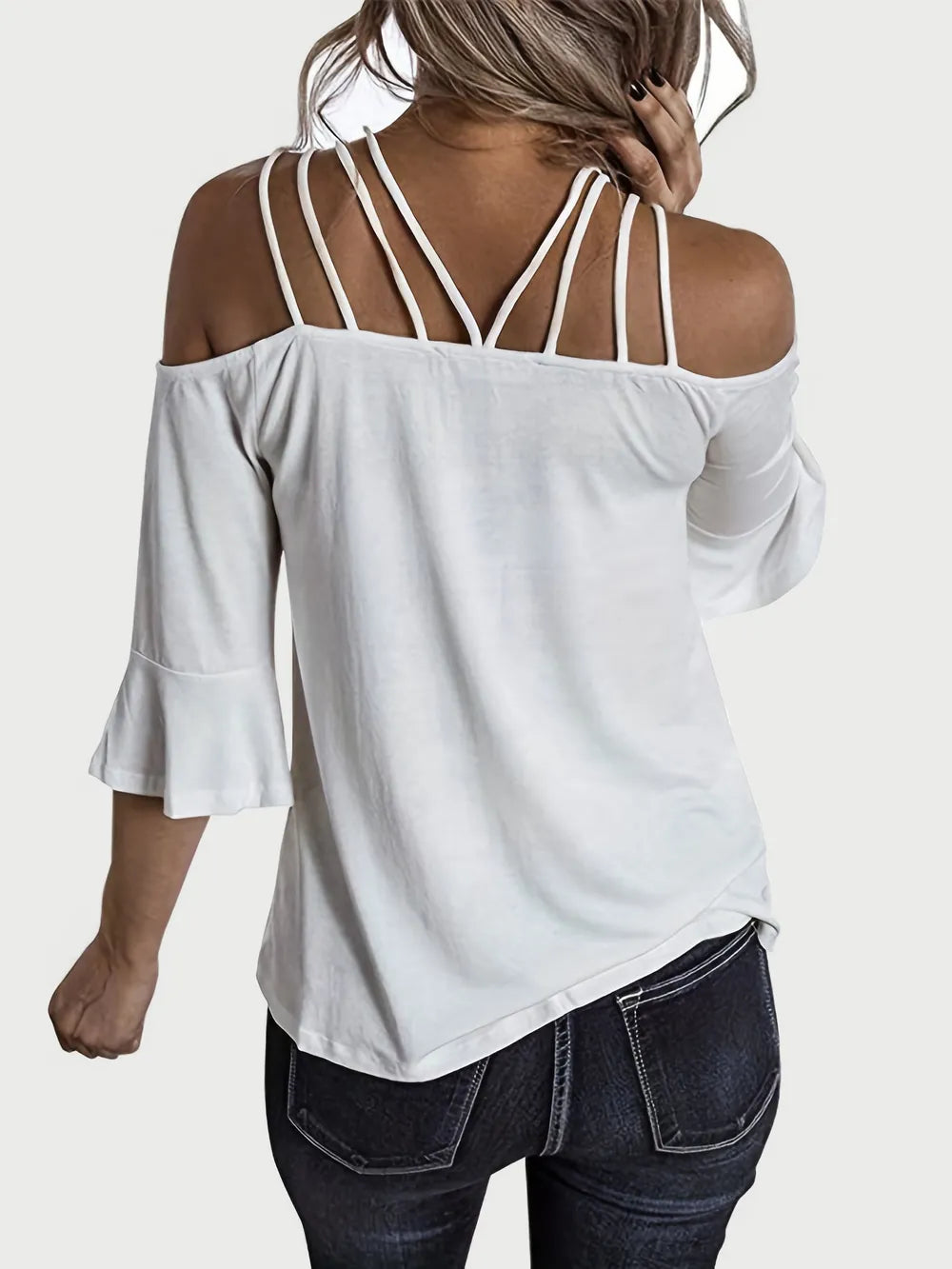 Full Size Cold Shoulder Three-quarter Sleeve Blouse (2)