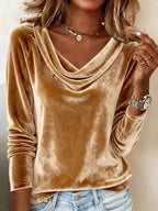 Velvet Cowl Neck Long Sleeve T-shirt (4)