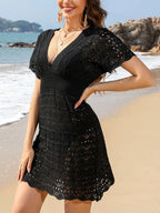 Openwork Plunge Short Sleeve Cover-up Dress