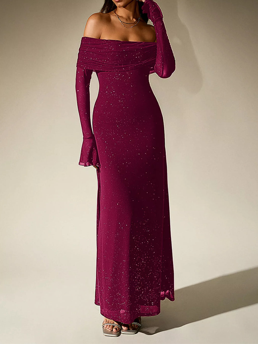 Glitter Off-shoulder Maxi Dress (22)