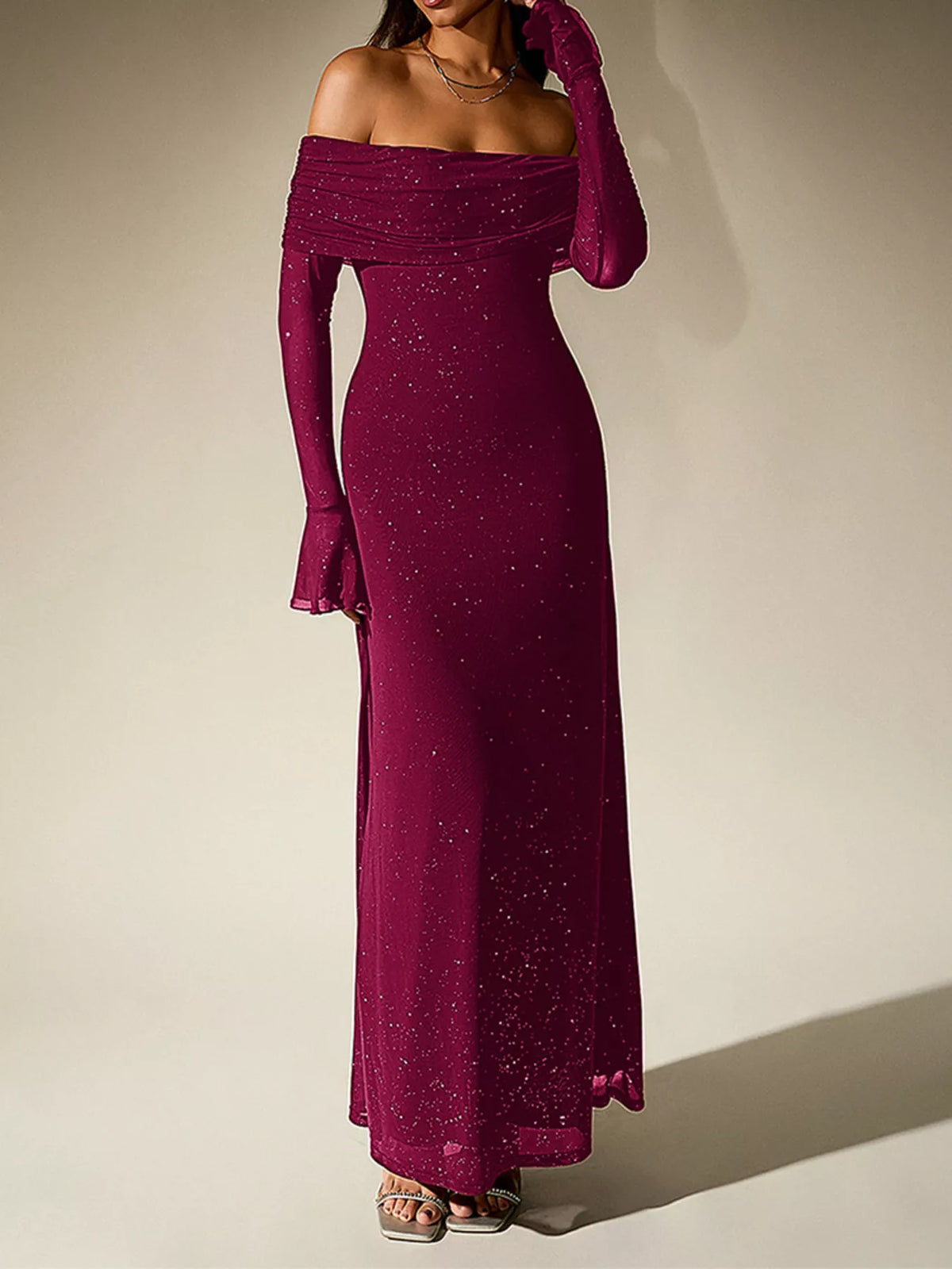 Glitter Off-shoulder Maxi Dress (22)