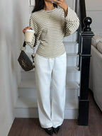 Casual Striped Batwing Sleeve T-shirt (6)