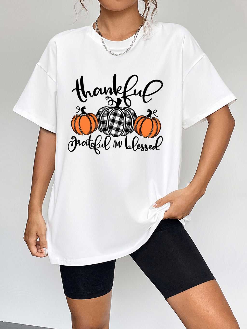 Round Neck Short Sleeve Fall Season Graphic T-shirt