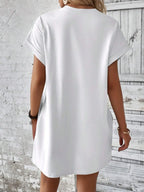 Round Neck Short Sleeve Mini Tee Dress Pockets (5)