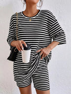 Striped Round Neck Top Shorts Set (8)