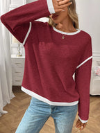 Ribbed Contrast Trim Long Sleeve Top (29)
