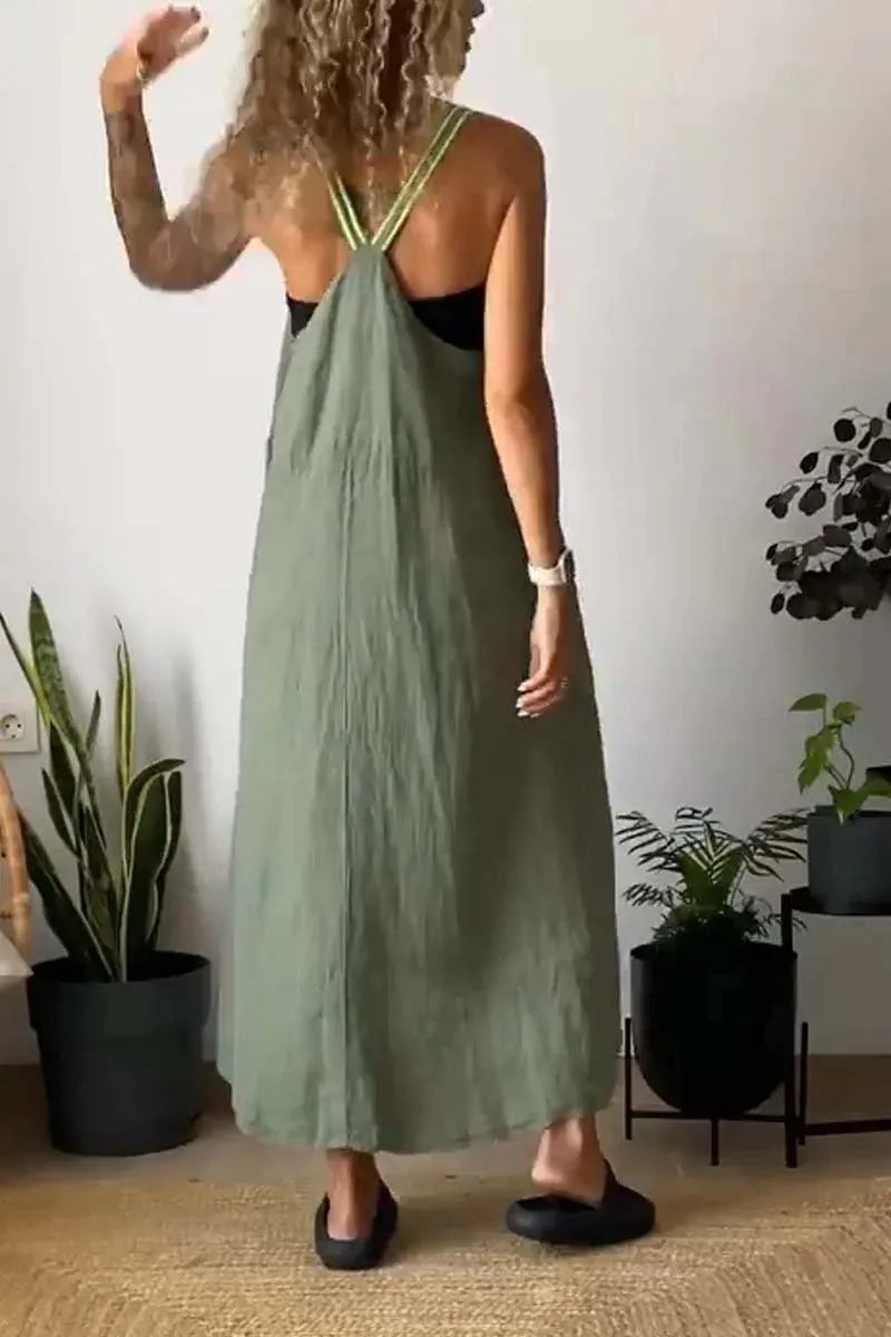 Full Size Ruched Cami Maxi Dress Pockets Plus (3)