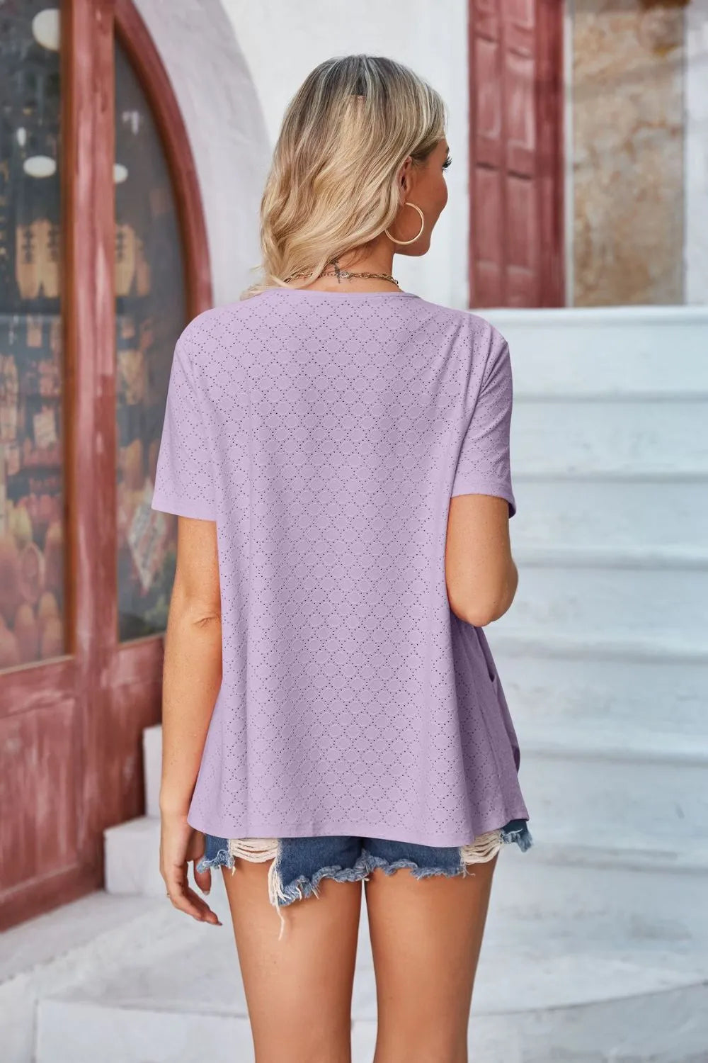 Eyelet Open Front Short Sleeve Cover Up (35)