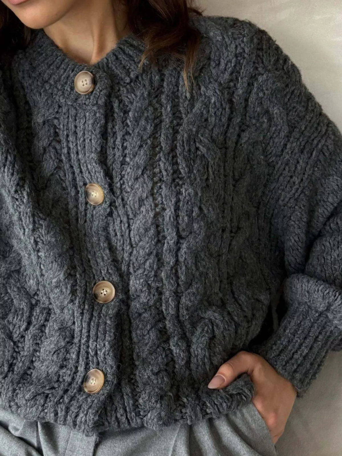 Cable Knit Button-down Cardigan (18)