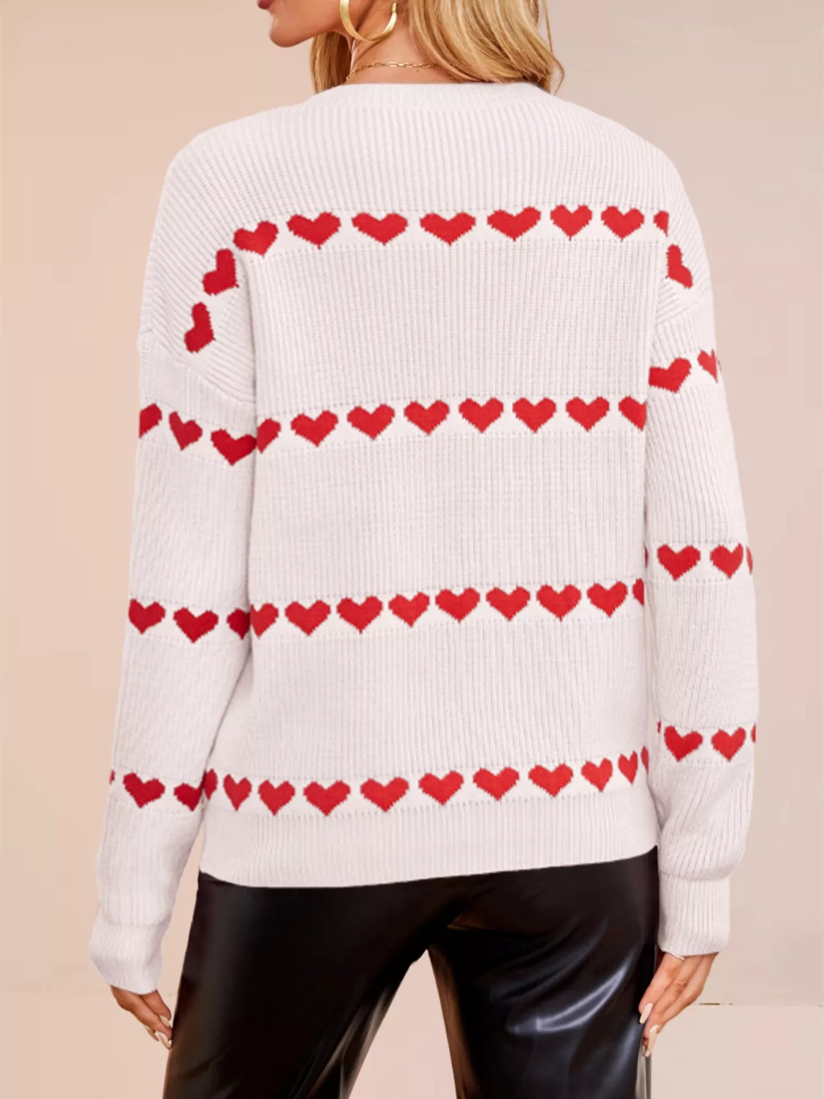 Heart Pattern Dropped Shoulder Sweater (3)