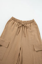Drawstring Frilled Waist Wide Leg Utility Trousers (7)