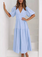 V-neck Puff Sleeve Midi Dress (9)
