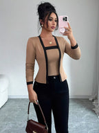 Contrast Trim Cardigan Tank Top Set (6)