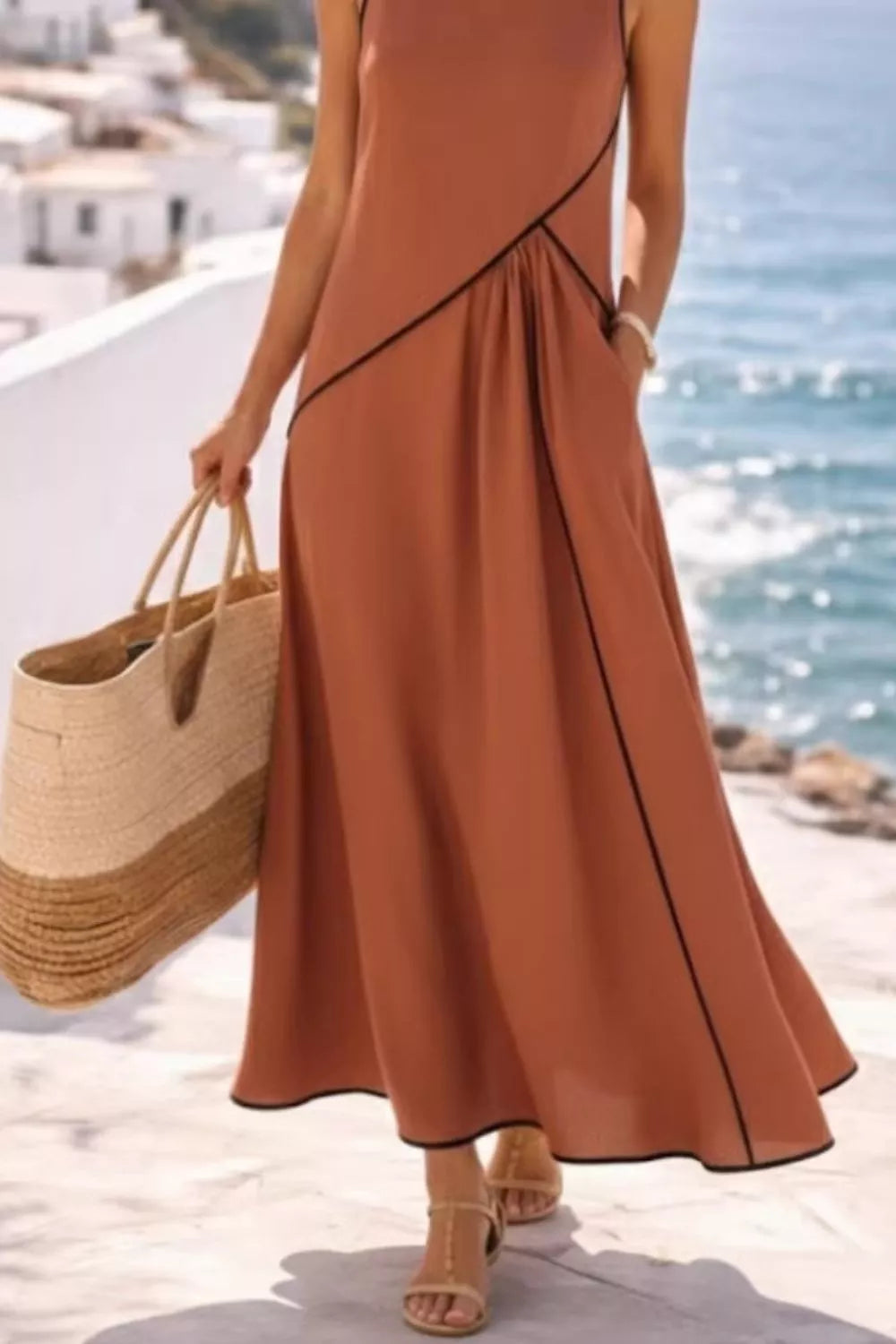 Sleeveless Casual Maxi Dress Contrast Trim (8)