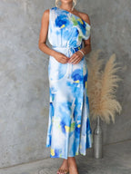 One Shoulder Printed Dress Slit (2)