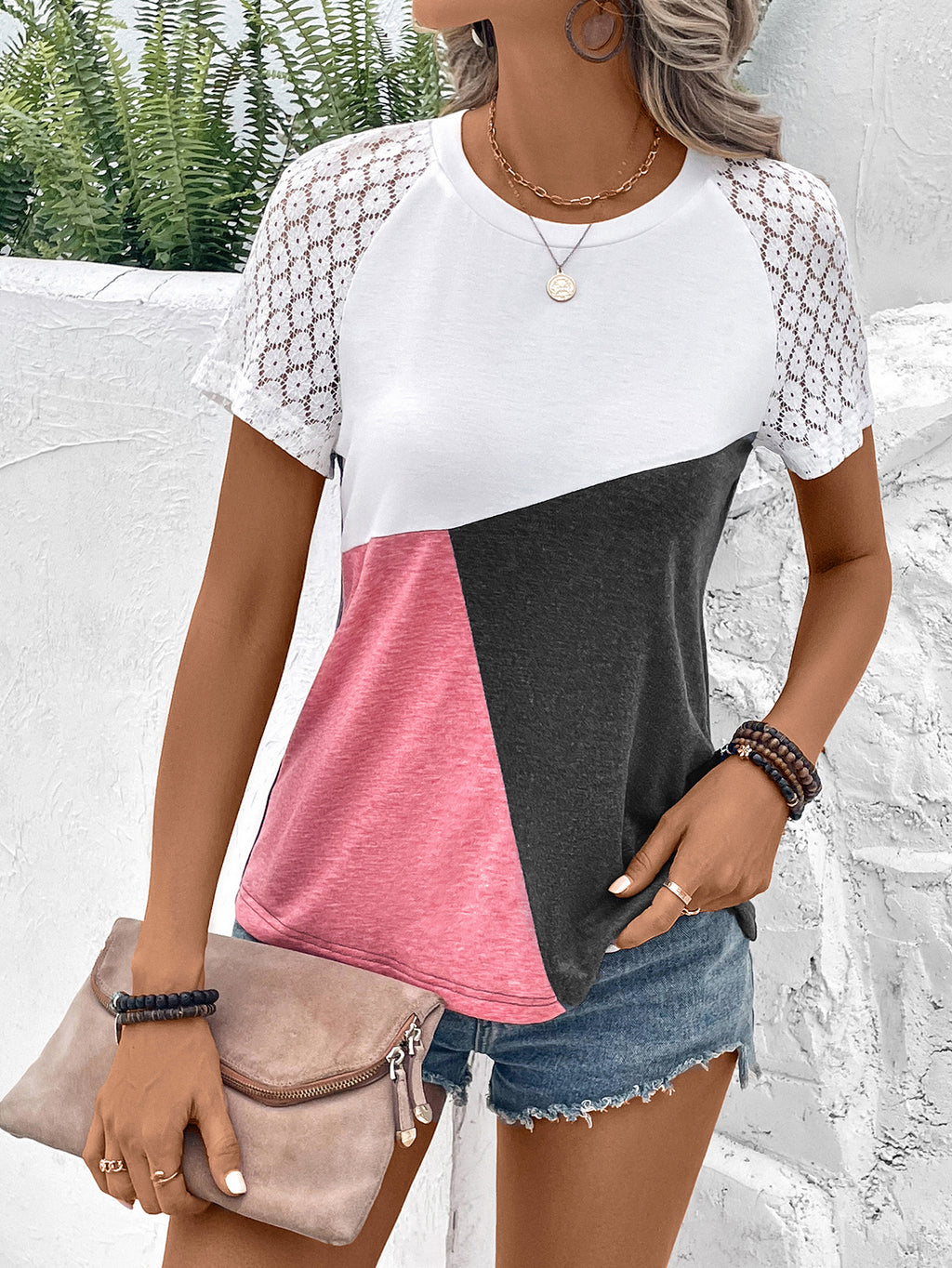 Block Raglan Sleeve Round Neck Tee (17)