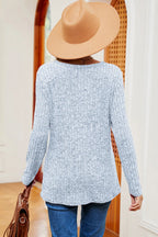 Eyelet Ribbed Round Neck Long Sleeve T-shirt (20)
