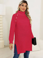 Slit Turtleneck Long Sleeve Sweater (17)