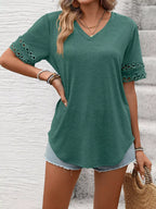 V-neck Hollow-out Sleeve T-shirt (2)