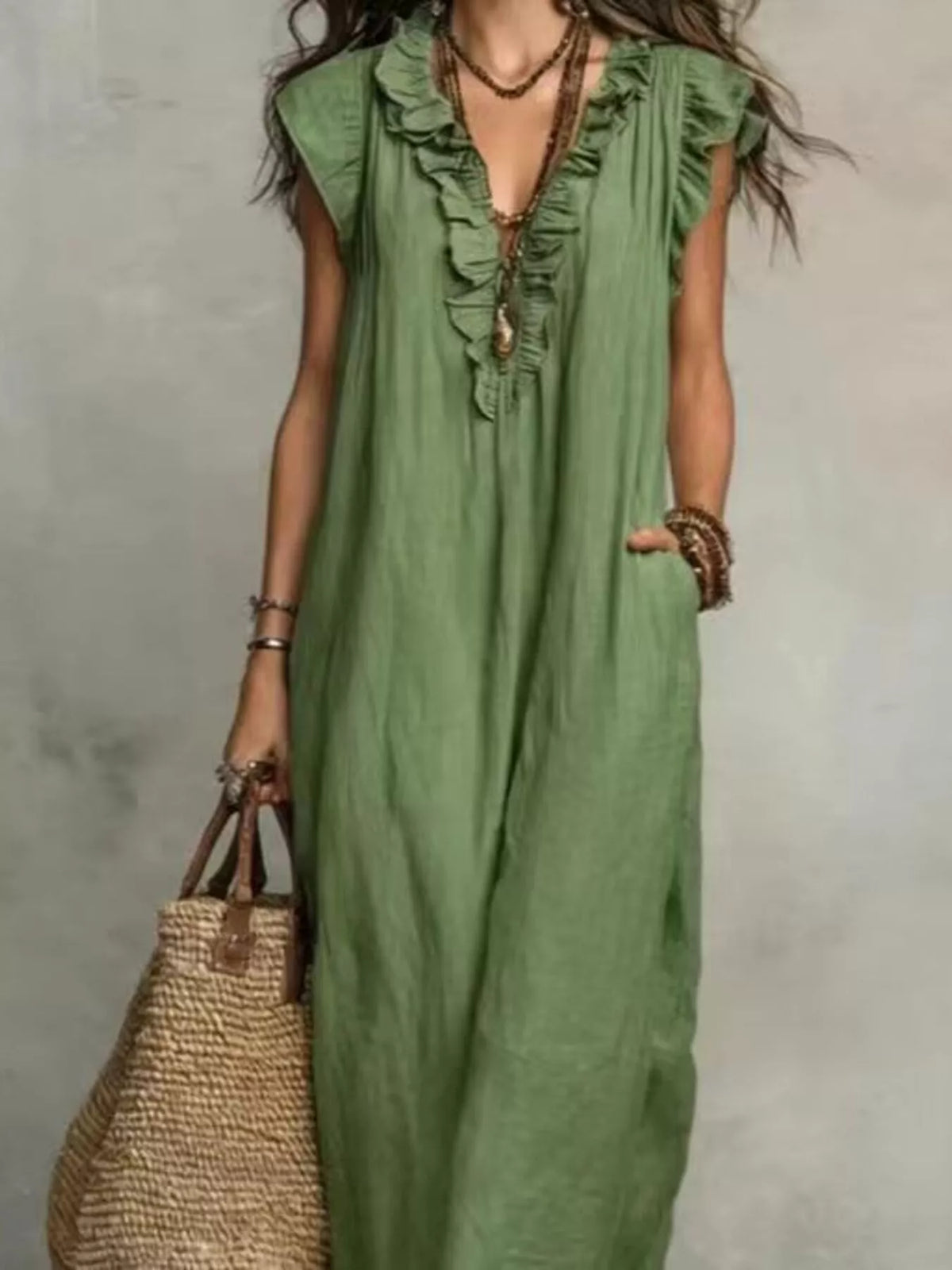 Full Size Bohemian Ruffle Neck Maxi Dress Plus (9)