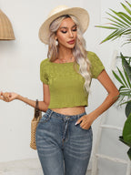Cable-knit Round Neck Short Sleeve Knit Top (4)
