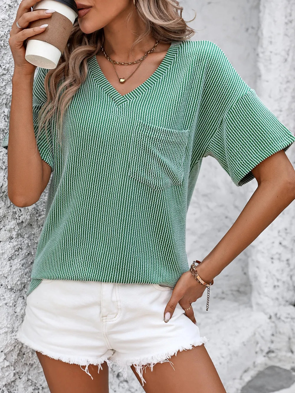 V-neck Dropped Shoulder T-shirt (23)