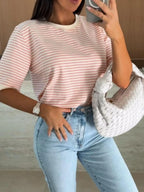 Striped Round Neck Short Sleeve T-shirt (2)
