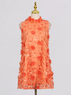 Floral Applique High Neck Sleeveless Mini Dress (2)