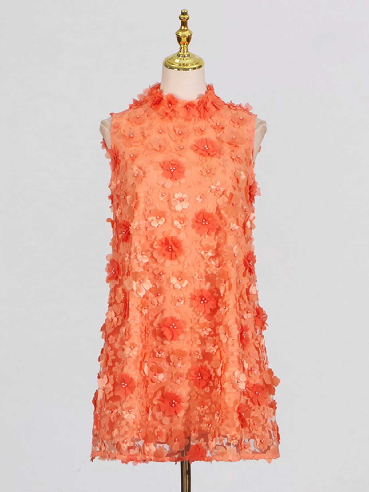 Floral Applique High Neck Sleeveless Mini Dress (2)