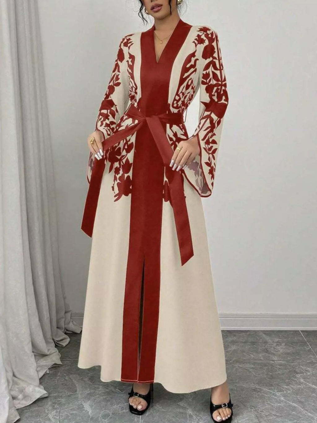 Printed Tie Waist Maxi Dress (13)
