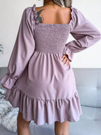 Smocked Flounce Sleeve Square Neck Dress (8)