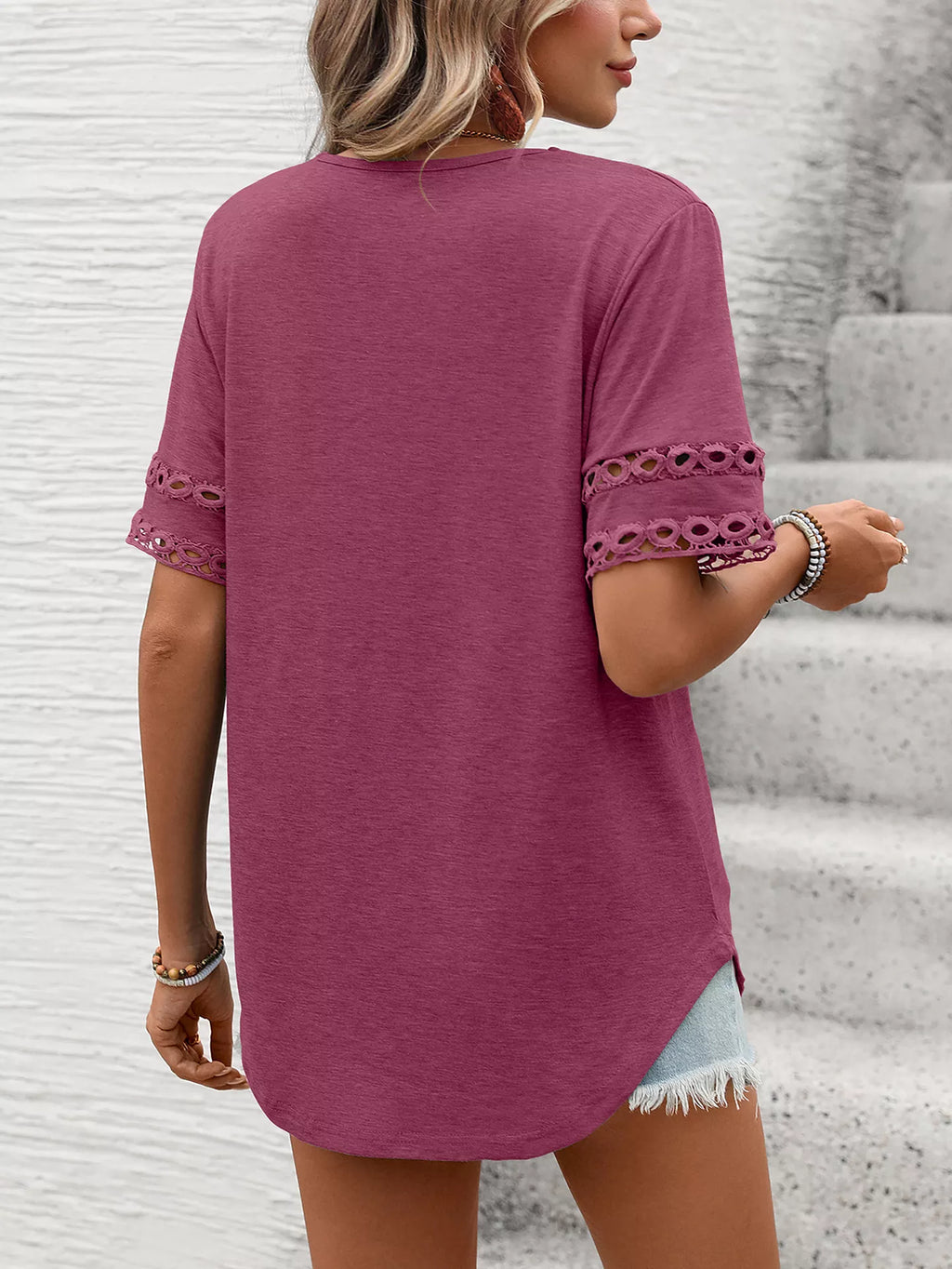 V-neck Hollow-out Sleeve T-shirt (22)