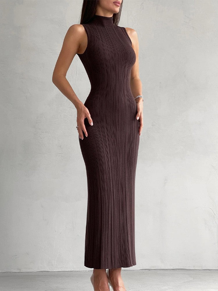 Knitted Turtleneck Sleeveless Midi Dress Elegant French photo 10