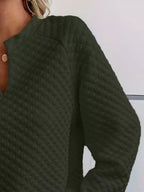 Quilted Texture Long Sleeve Sweatshirt Notched Neck (14)