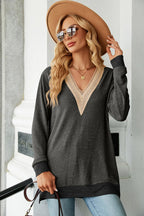 Slit V-neck Long Sleeve T-shirt (23)