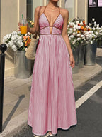 Striped Halter Neck Maxi Dress (14)