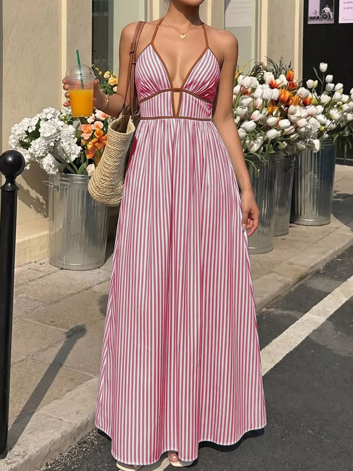 Striped Halter Neck Maxi Dress (14)