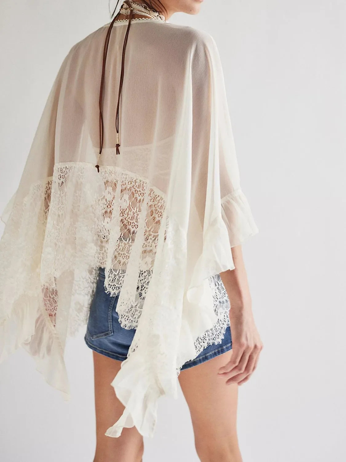 Lace V-neck Ruffle Long Sleeve Cover-up (3)